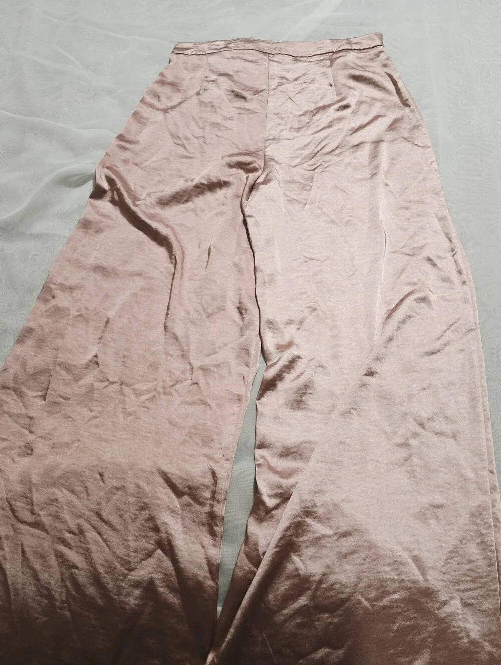 Nasty Gal Take it in Your Stride Wide Leg Pink Satin Pants - Picture 4 of 10